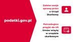 Z lewej strony napis: podatki.gov.pl, po prawej stronie napis: Załatw swoje sprawy przez e-Urząd Skarbowy, niżej Potrzebujesz przyjść do US - Umów wizytę w urzędzie skarbowym.