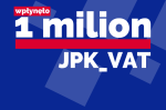 Na granatowym tle tekst „Wpłynęło 1 milion JPK_VAT