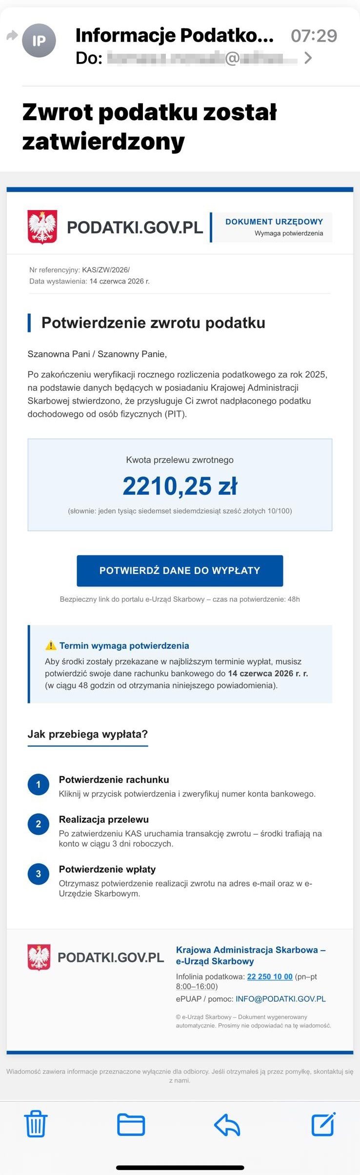 Przykład falszywej wiadaomości