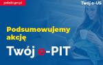 Kobieta przy komputerze, napis Podsumowujemy akcję Twój e-PIT