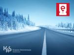 Pusta droga, zimowy krajobraz, w prawym górnym rogu czerwony znak graficzny - logo e- bilet