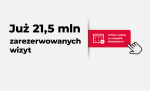 Informacja już 21,5 miliona zarezerwowanych wizyt oraz ikonka kalendarza z napisem umów wizytę w urzędzie skarbowym i rączką klikająca w to pole.